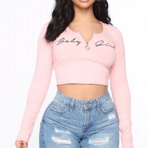 Fashion Nova 2X WHITE Ribbed Long Sleeve Baby Girl Crop Top Shirt Zip Up